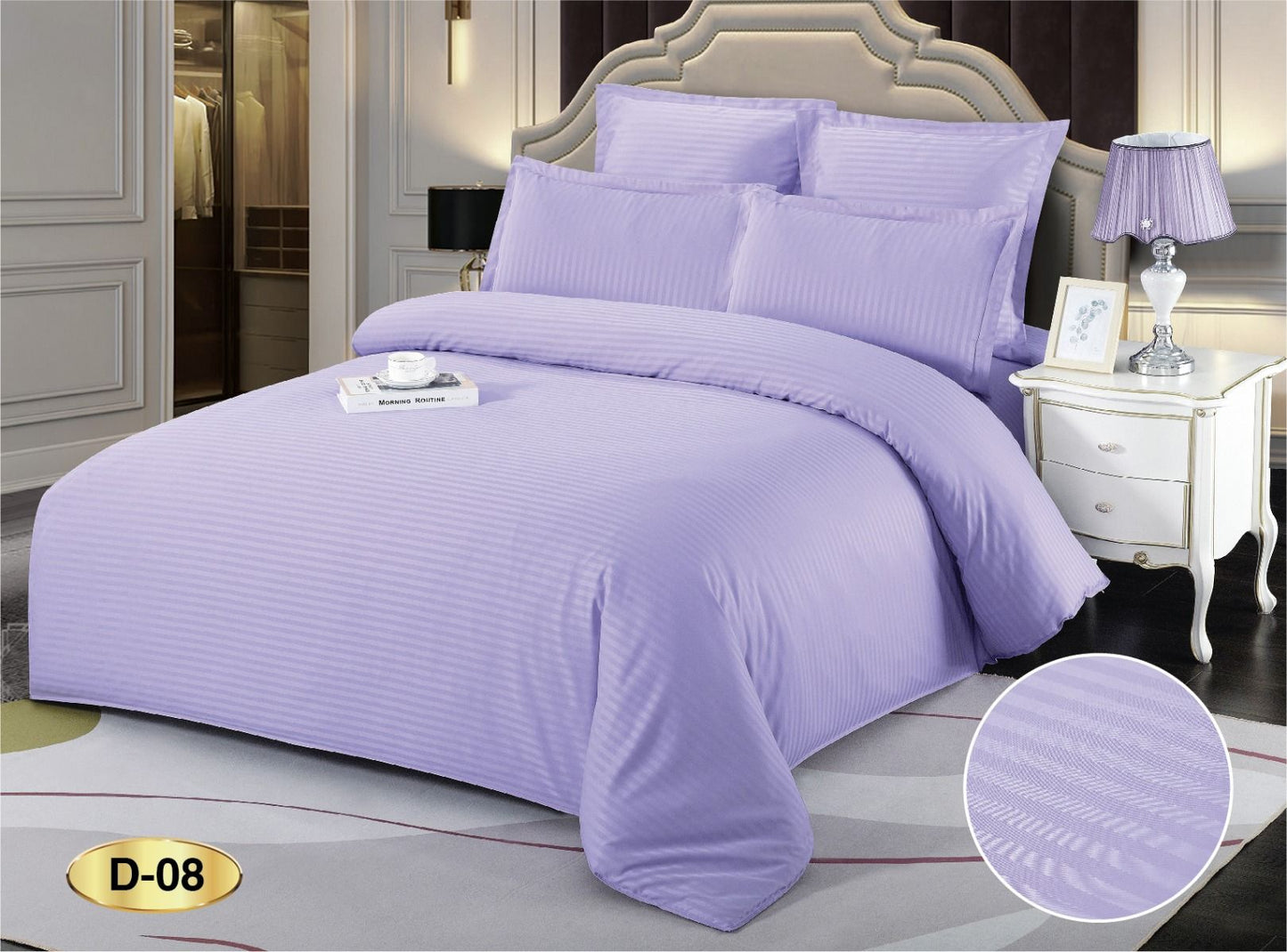 Lenjerie Pat Dublu din Bumbac Damasc, 6 Piese, Lila-D9228