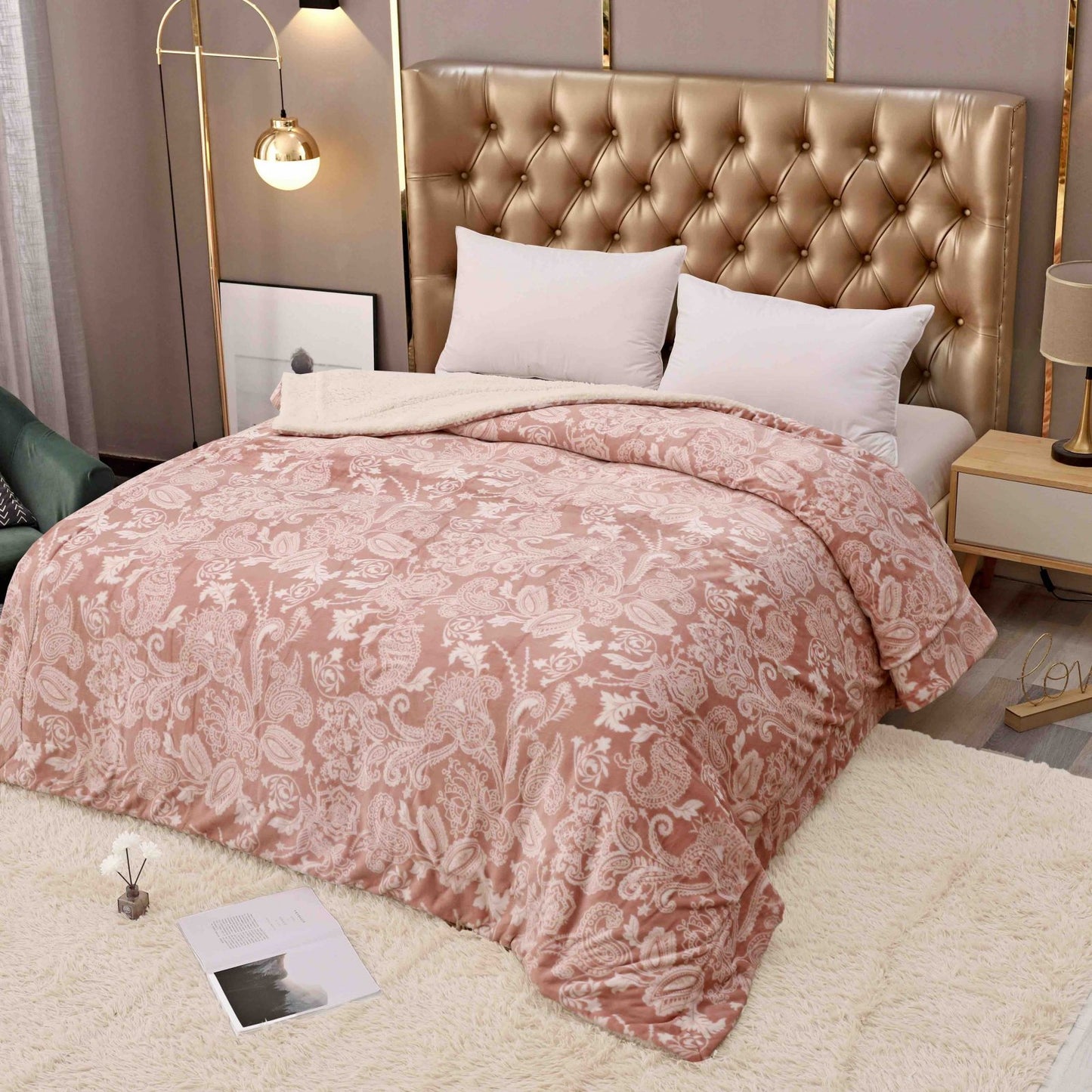 Patura Cocolino cu Blanita, 200x230cm, Roz/Model Floral-C5653