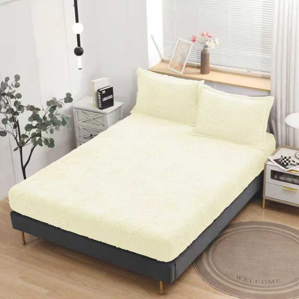 Husa Cocolino cu Elastic+2 Fete de Perna, Fluturi Gofrati, Crem-D9199