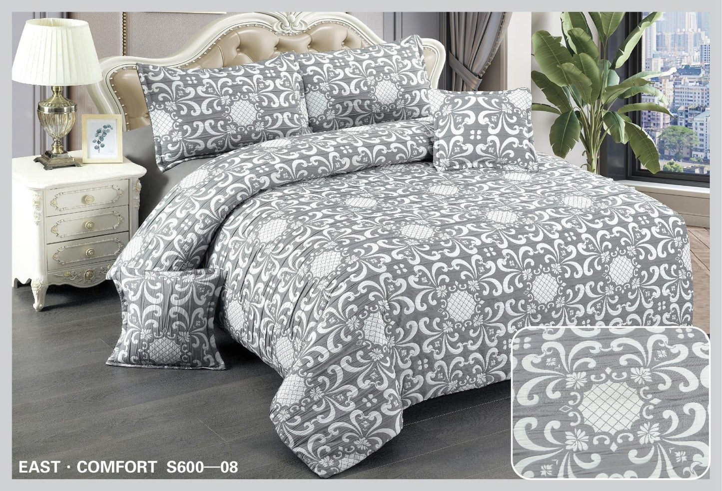 Lenjerie Pat Dublu din Finet Fin Creponat, 6 Piese, Mandala-D10585