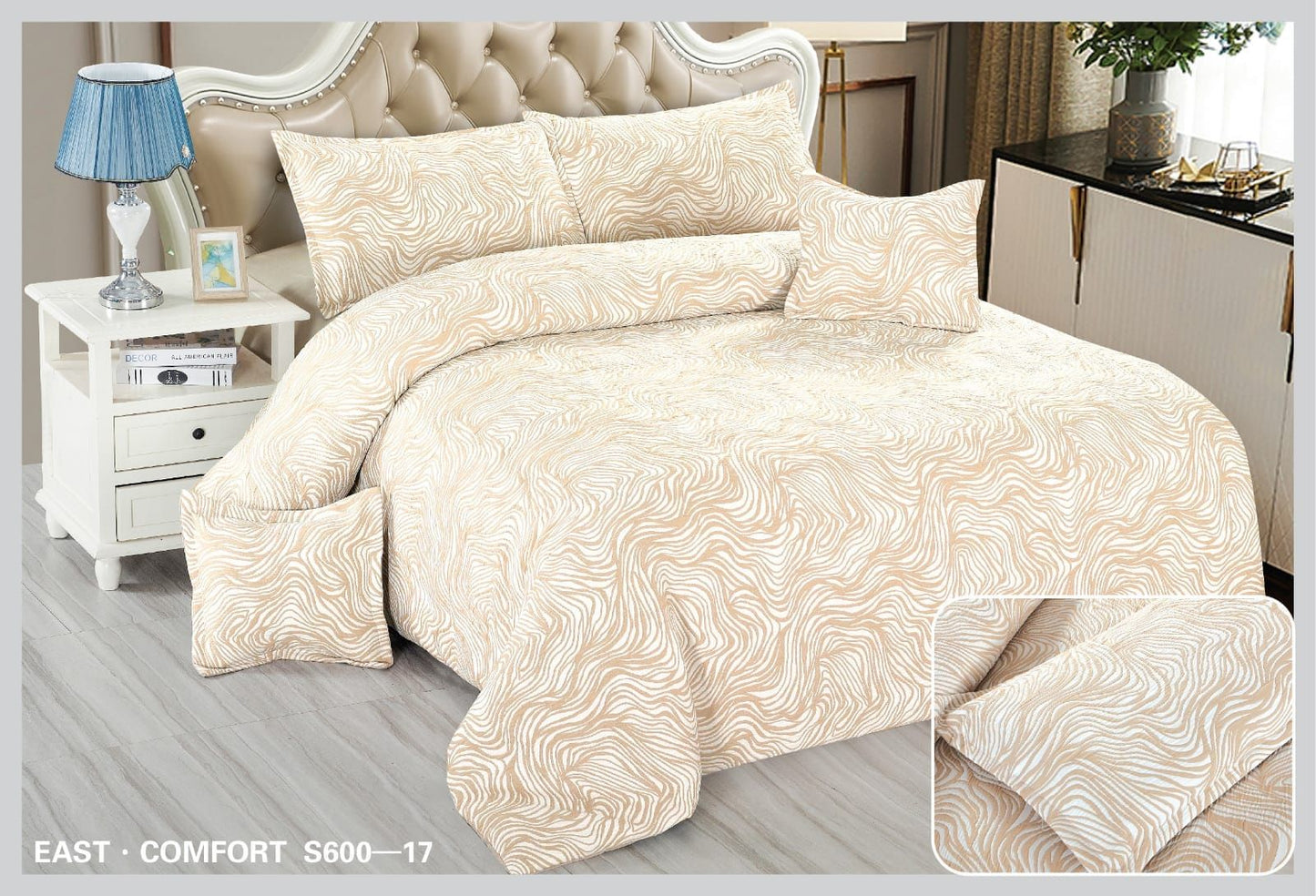 Lenjerie Pat Dublu din Finet Fin Creponat, 6 Piese, Artistic-D10564