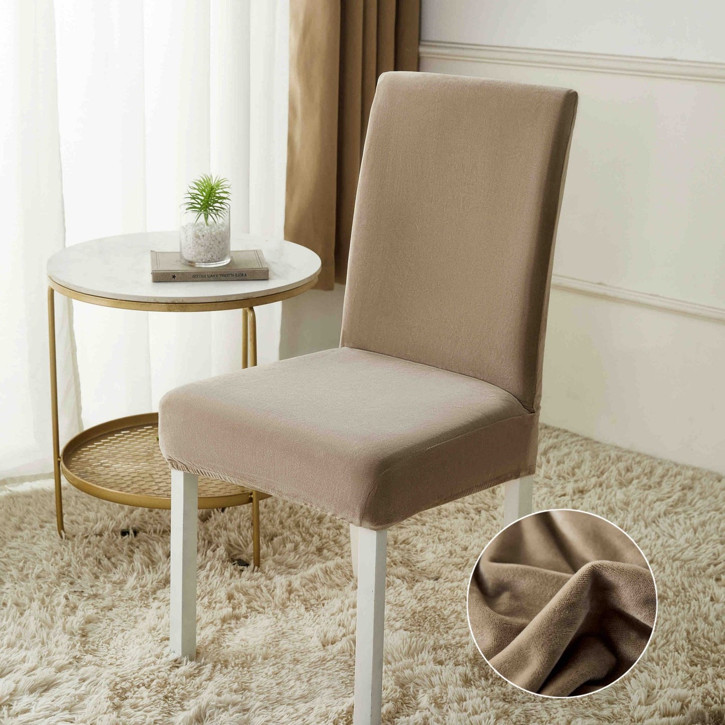 Set 6 Huse Universale pentru Scaun, din Catifea, Bej