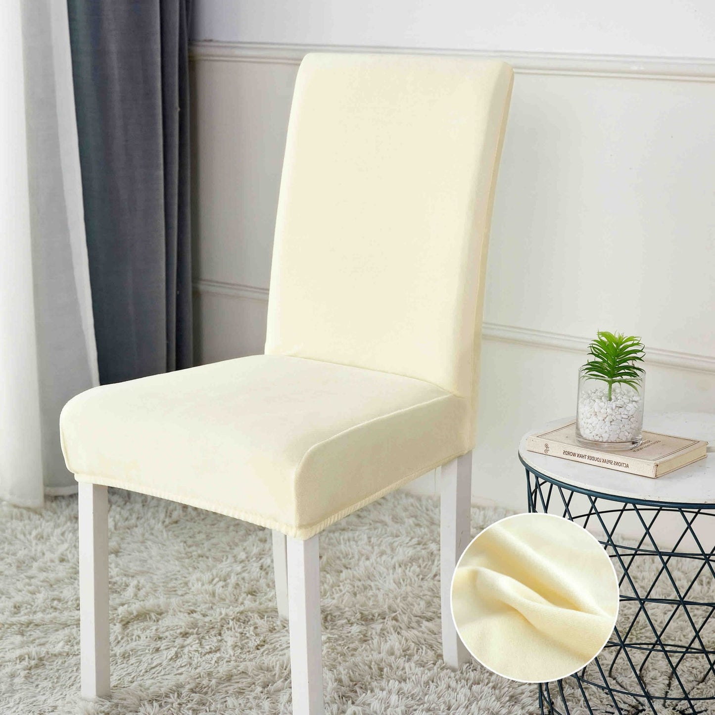 Set 6 Huse Universale pentru Scaun, din Catifea, Crem