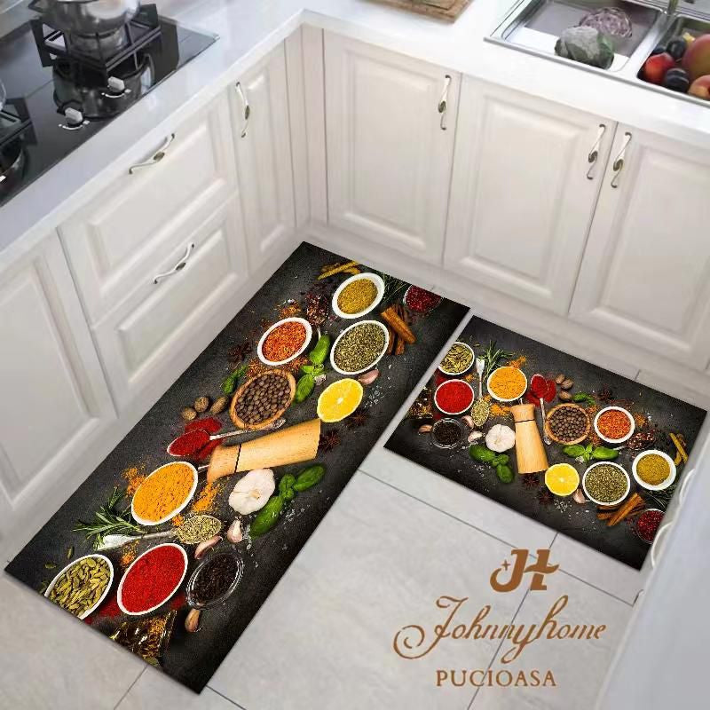 Set covoare bucatarie, din 2 Piese, 3D, Condimente-H6300