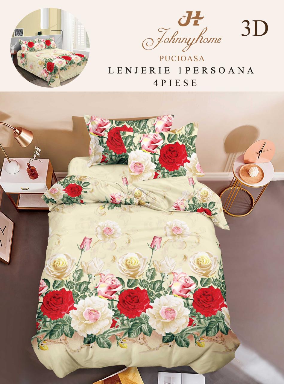 Lenjerie 3D, 1 Persoana Bumbac Satinat, 4 Piese-H10895