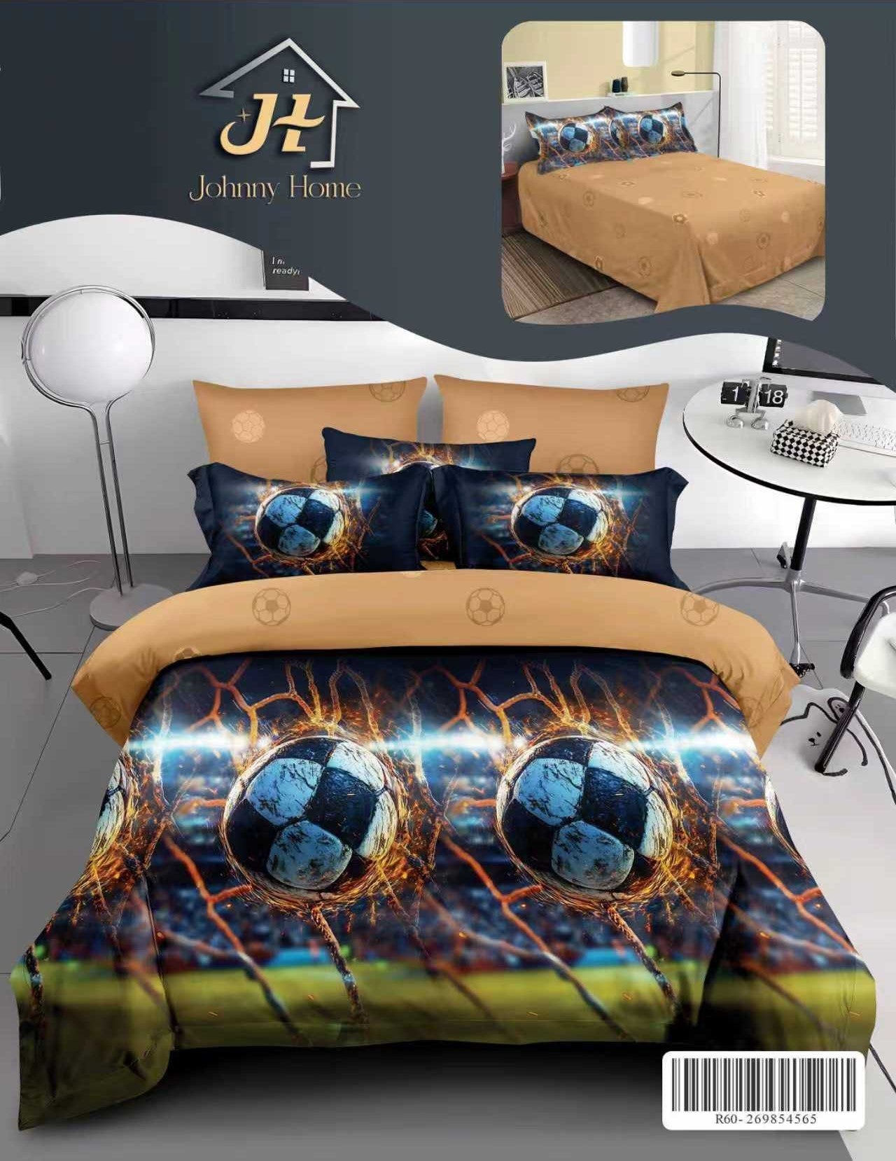 Lenjerie Pat Dublu din Bumbac Finetat Superior, 6 Piese, Football-H10919