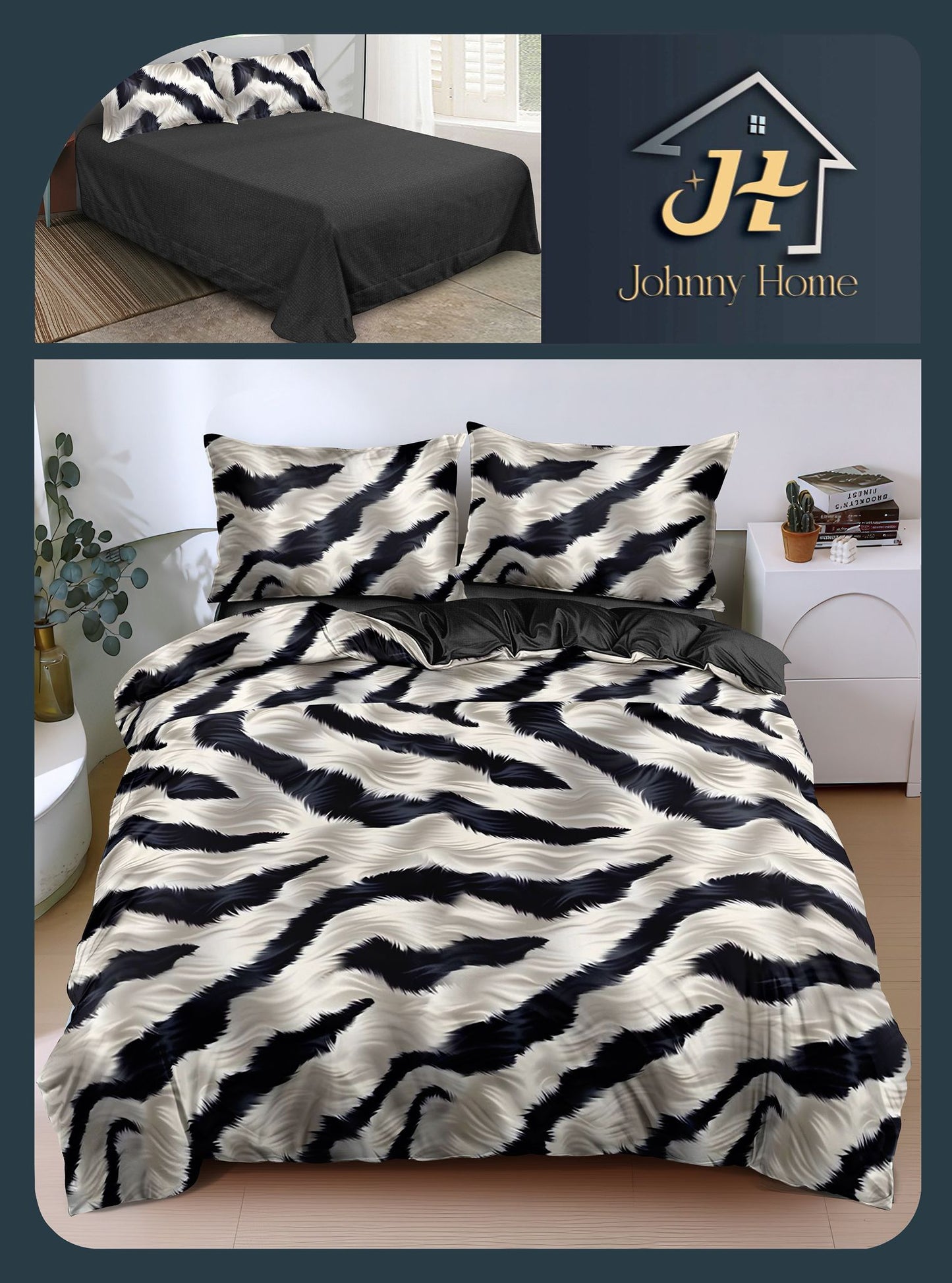 Lenjerie Pat Dublu Bumbac Satinat, 4 Piese, Zebra Print-H10842