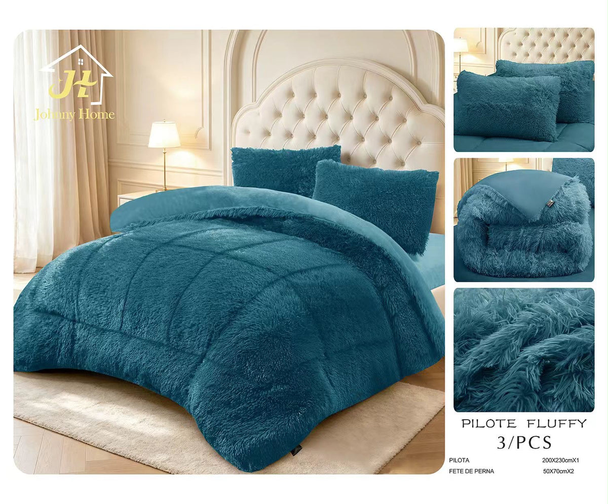 Pilota Cocolino Fluffy, 200x230cm cu 2 fete de perna 50x70cm, Turcoaz-H11557