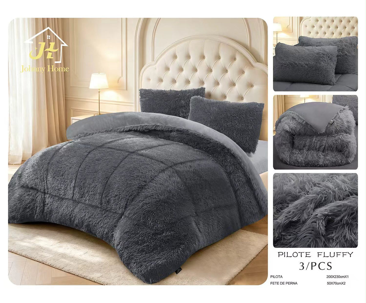Pilota Cocolino Fluffy, 200x230cm cu 2 fete de perna 50x70cm, Gri Inchis-H11559