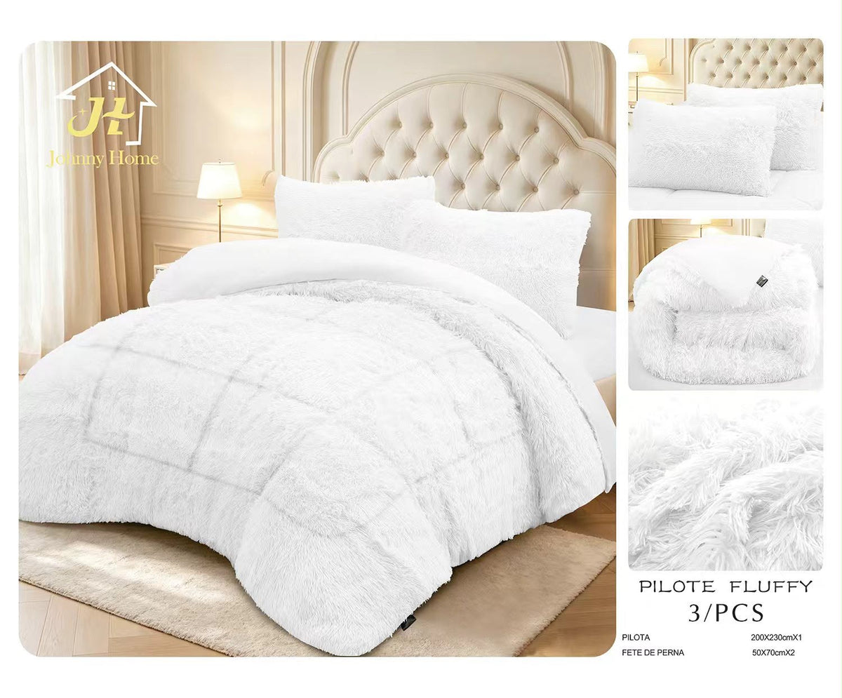 Pilota Cocolino Fluffy, 200x230cm cu 2 fete de perna 50x70cm, Alb-H11551