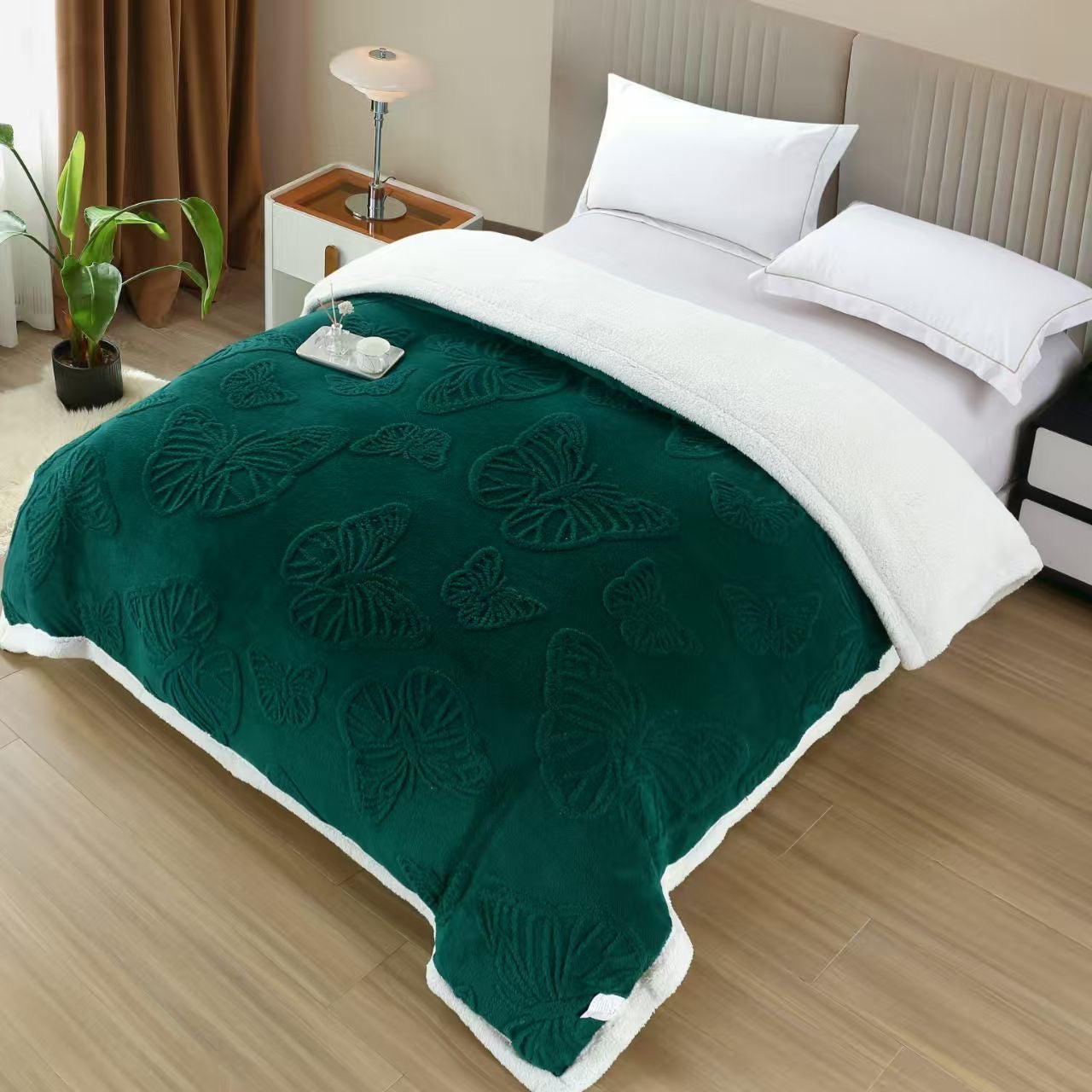Patura Cocolino cu Fermoar, Blanita si Fluturi 3D Gofrati, Verde-H9288