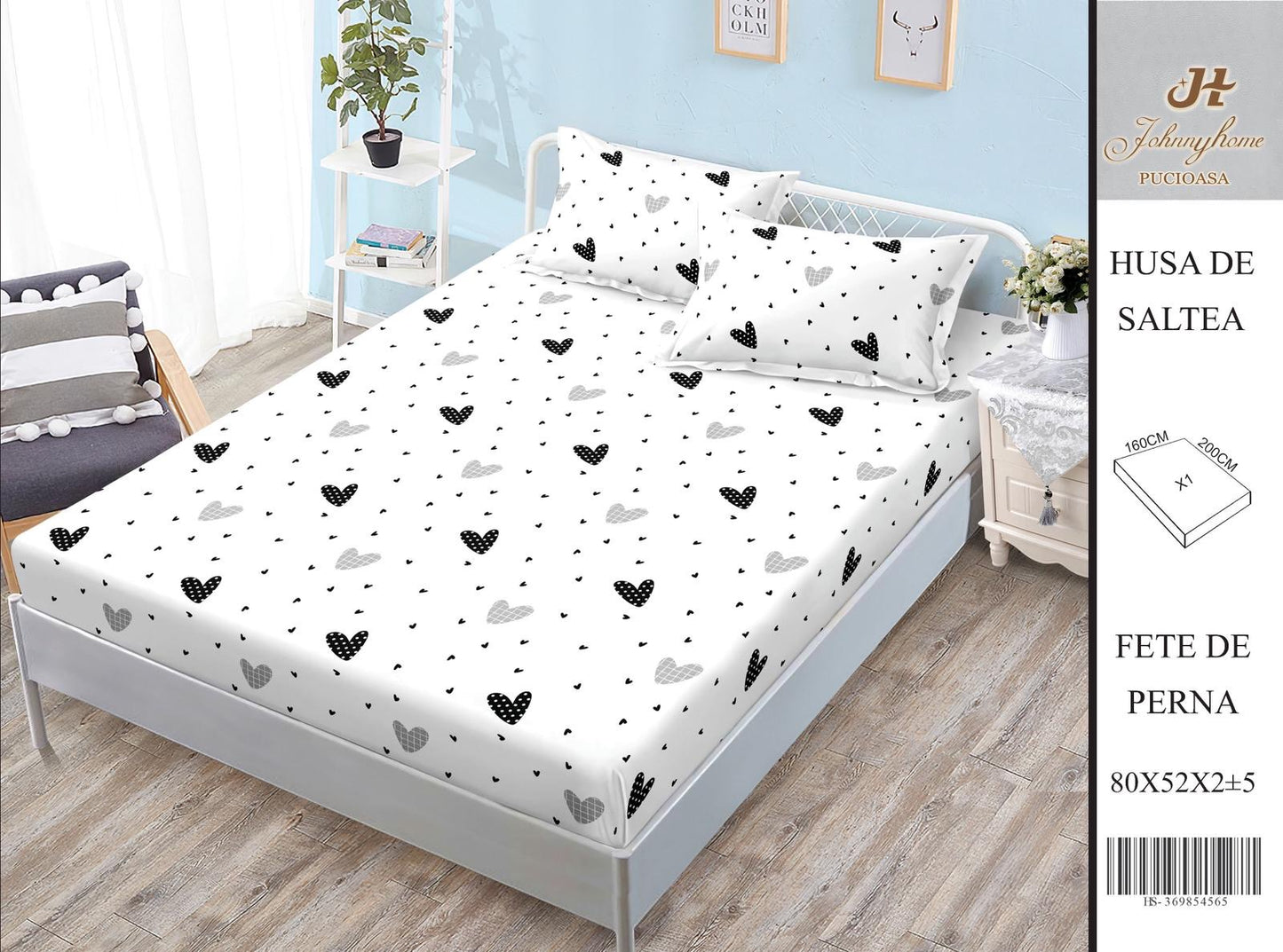 Husa de pat din Bumbac Satinat, 160x200cm+2 Fete de Perna 52x80cm-H9947