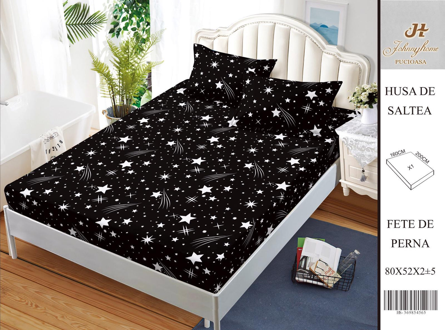 Husa de pat din Bumbac Satinat, 160x200cm+2 Fete de Perna 52x80cm-H9948