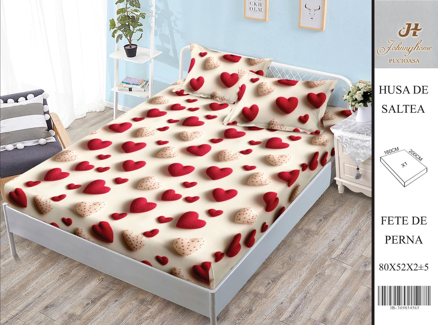 Husa de pat din Bumbac Satinat, 160x200cm+2 Fete de Perna 52x80cm-H9975