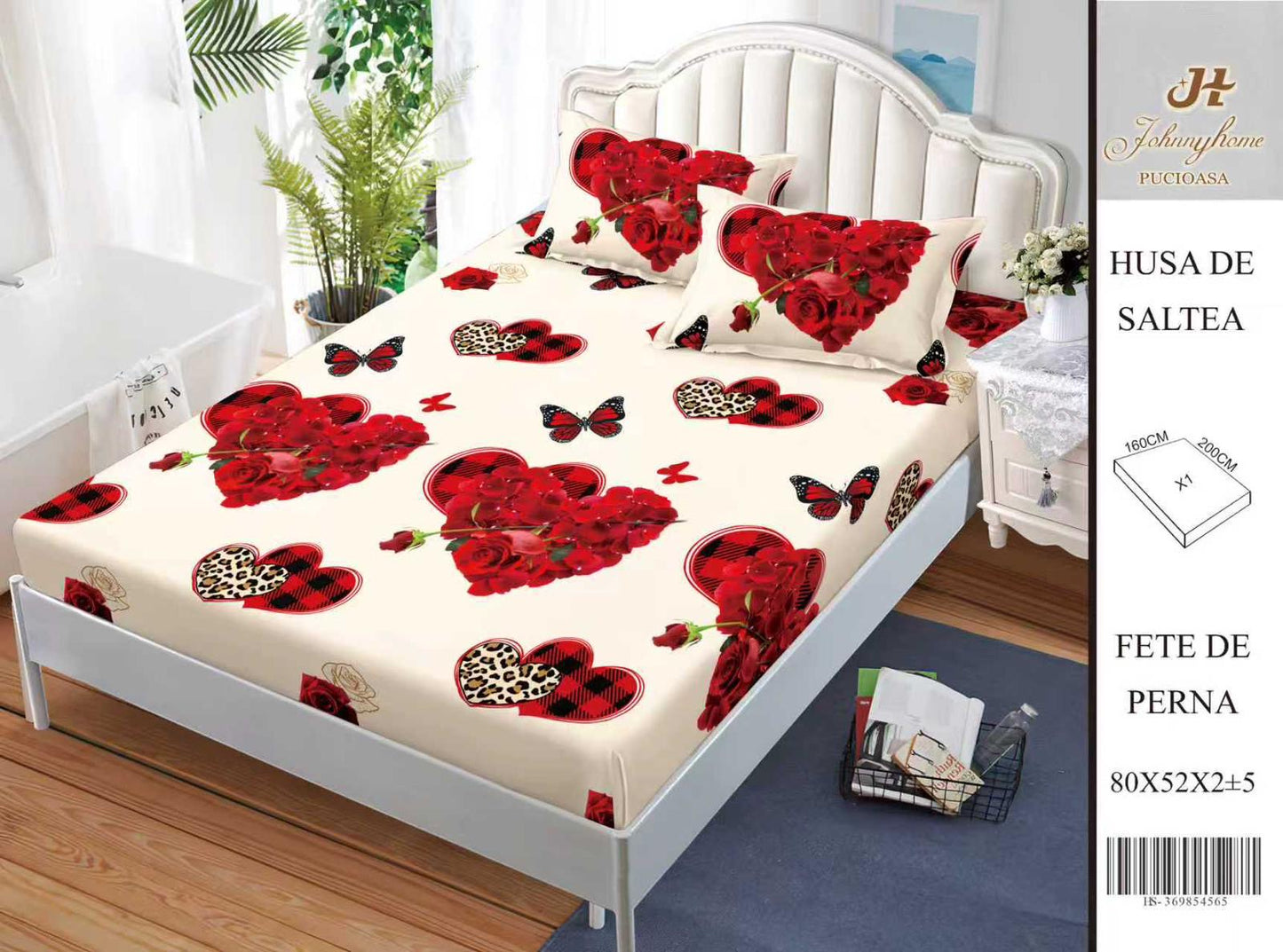 Husa de pat din Bumbac Satinat, 160x200cm+2 Fete de Perna 52x80cm-H9978