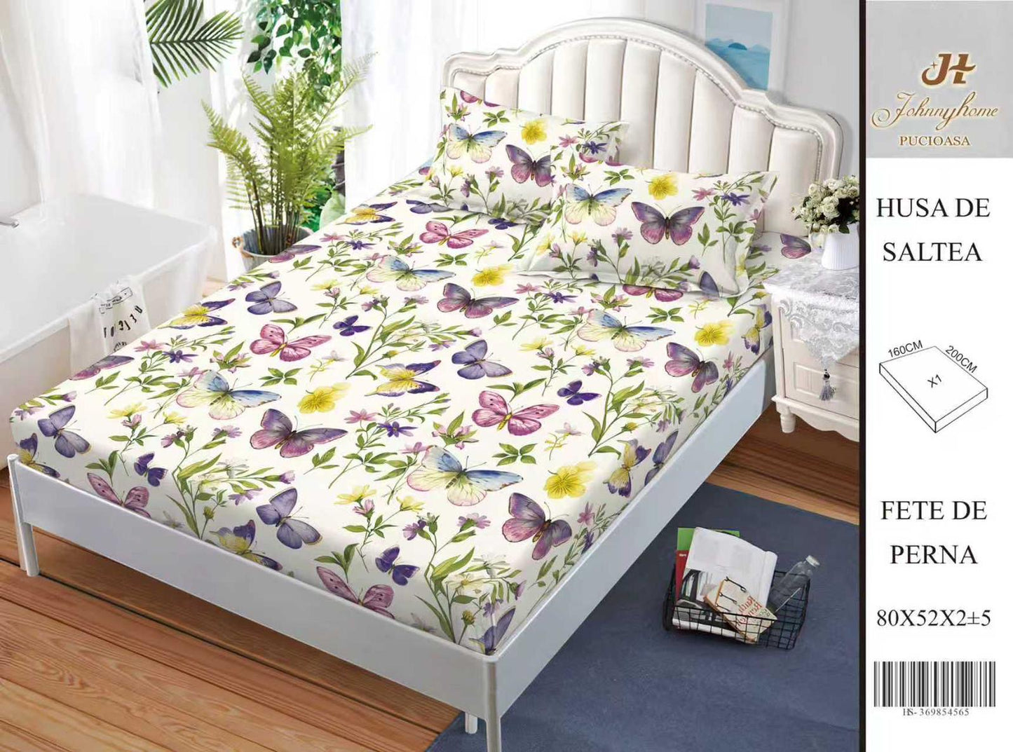 Husa de pat din Bumbac Satinat, 160x200cm+2 Fete de Perna 52x80cm-H9983