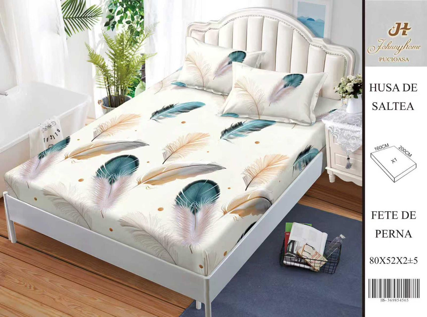 Husa de pat din Bumbac Satinat, 160x200cm+2 Fete de Perna 52x80cm-H9988