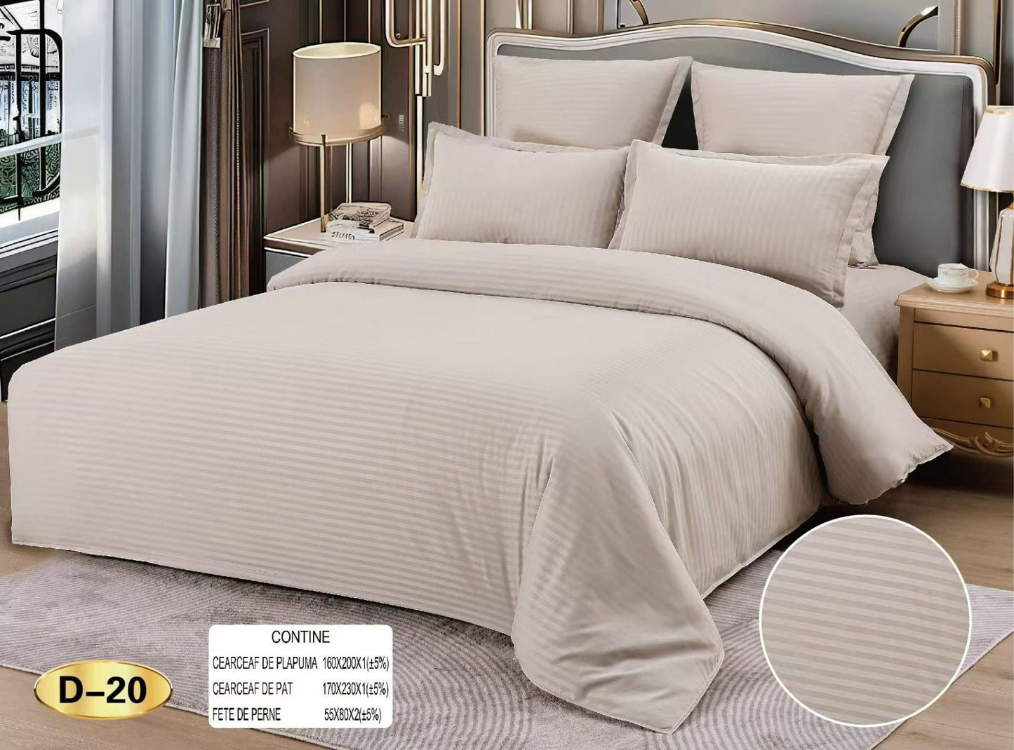 Lenjerie Pat 1 Persoana din Damasc Deluxe, 4 Piese, Cabalin-D10415