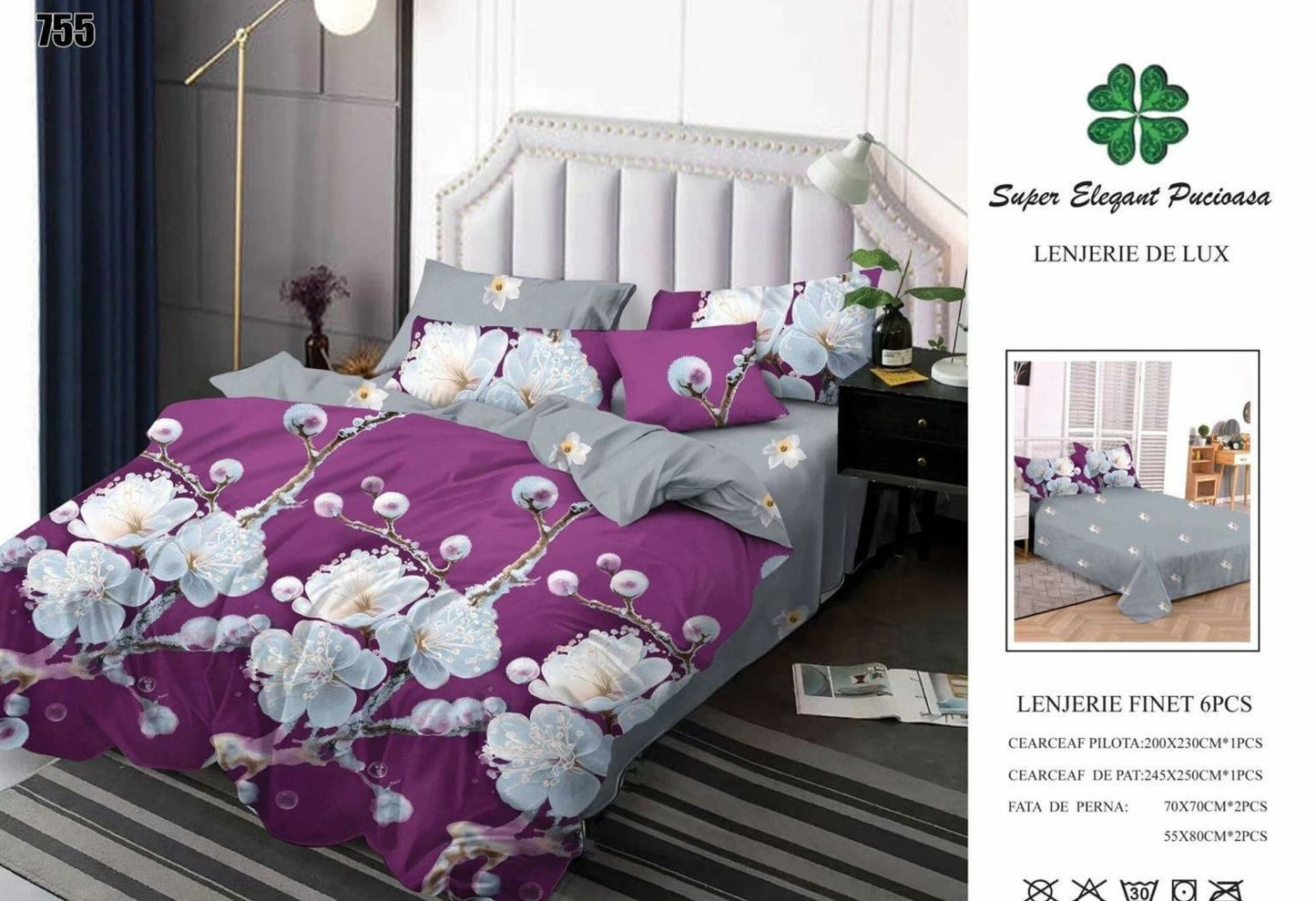 Lenjerie Pat Dublu din Finet, 6 Piese, Flori-SEP9084