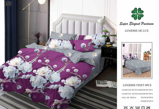 Lenjerie Pat Dublu din Finet, 6 Piese, Flori-SEP9084