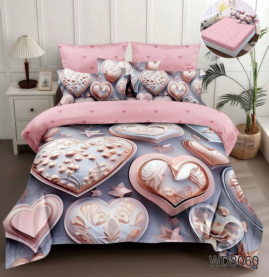 Lenjerie 5D Finet 4 Piese, cu Elastic, Imprimeu Identic cu Poza, Inimioare-P8980