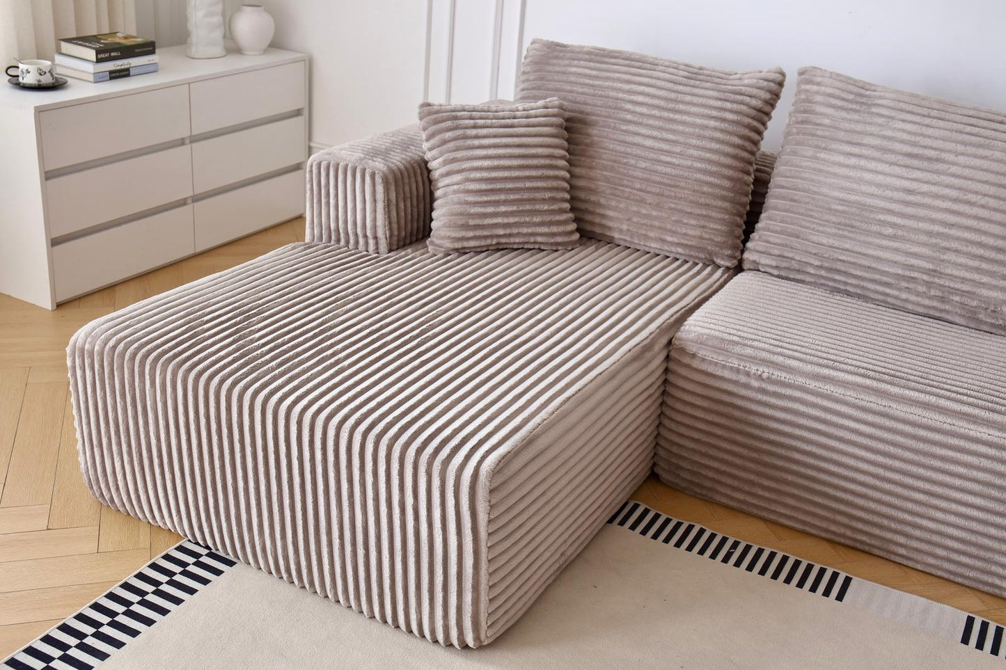 Coltar Premium Saphyra, cu Susținere Ergonomică HD Foam, Catifea Reiata, Bej-C9481