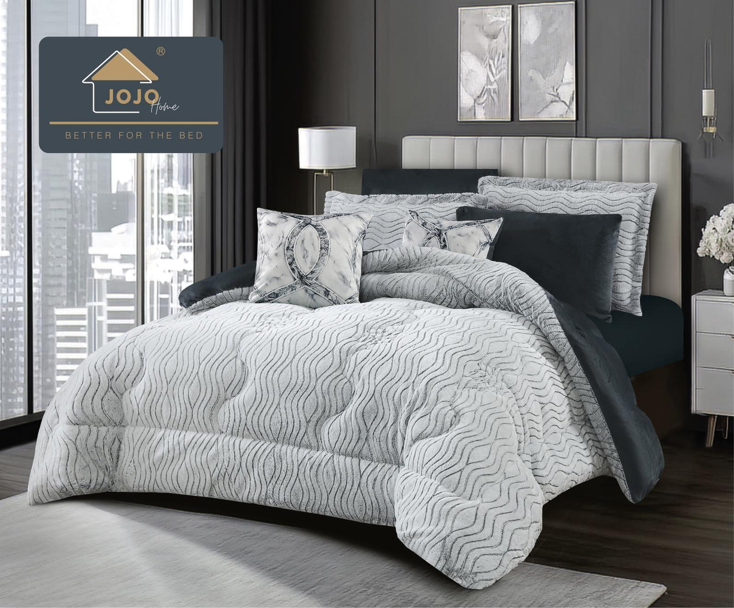 Lenjerie Pat cu Pilota Inclusa, Model Cocolino Plusat Pe Fata si Catifea pe Spate, Cearceaf de Pat Cu Elastic, 6 Piese-C9908