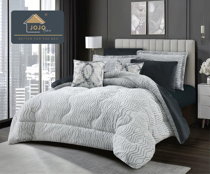 Lenjerie Pat cu Pilota Inclusa, Model Cocolino Plusat Pe Fata si Catifea pe Spate, Cearceaf de Pat Cu Elastic, 6 Piese-C9908