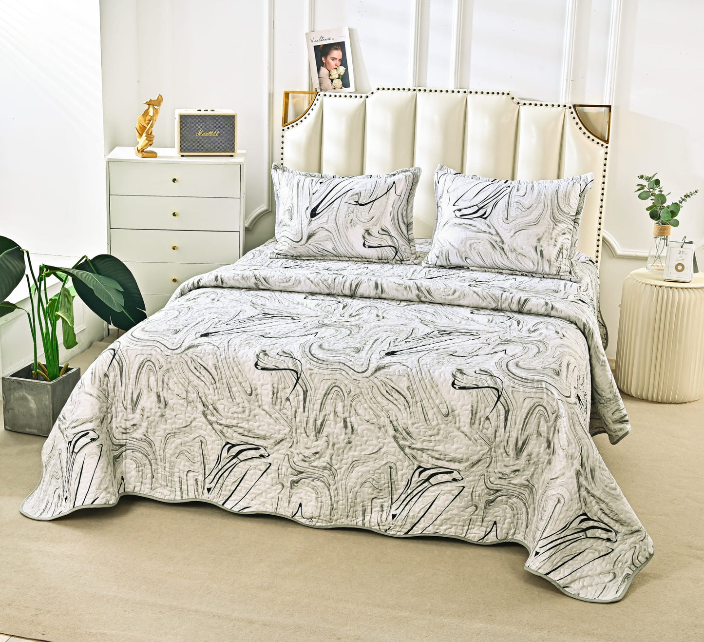 Cuvertura De Pat 3 Piese, din Bumbac Satinat, Pictura-A7834