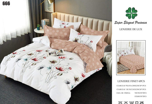 Lenjerie Pat Dublu din Finet, 6 Piese, Floricele-SEP9083
