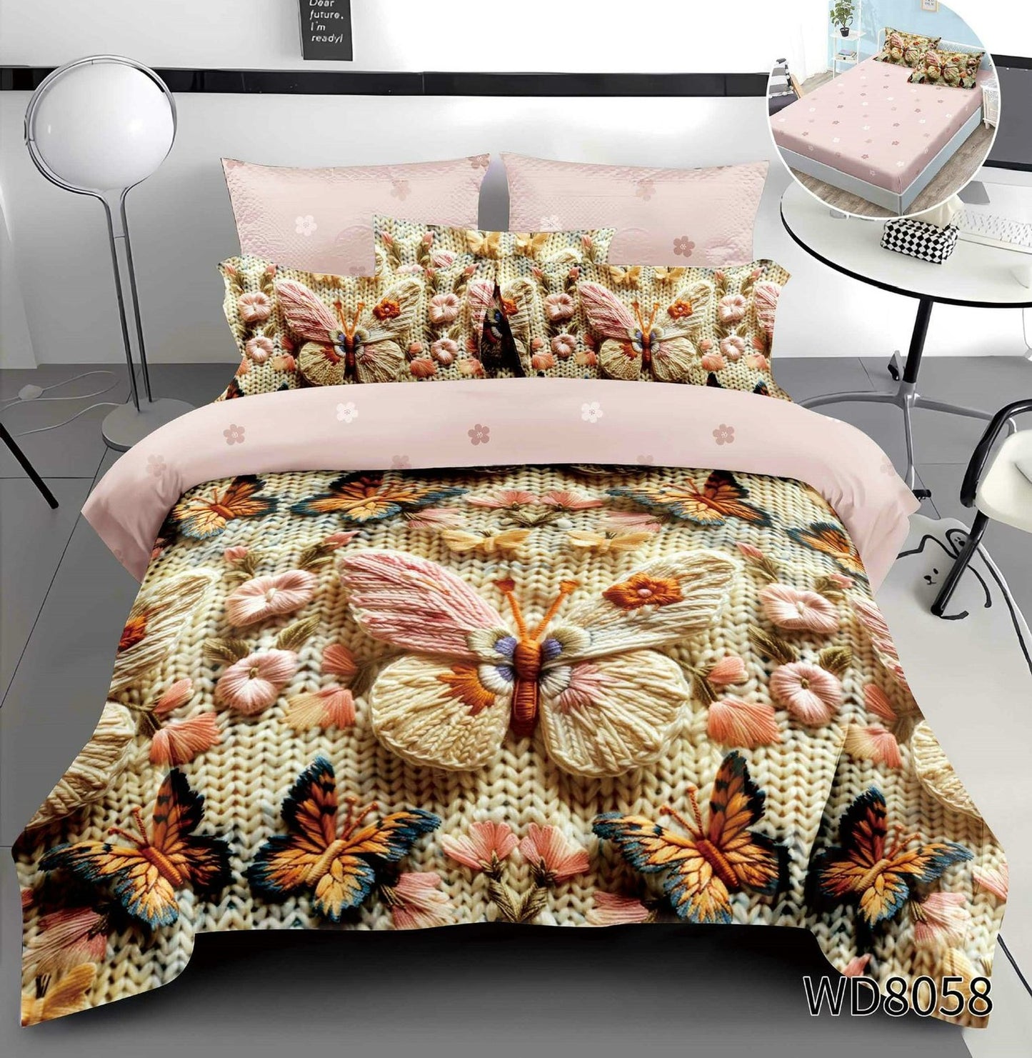 Lenjerie 5D Finet 4 Piese, cu Elastic, Imprimeu Identic cu Poza, Fluturasi-P10210