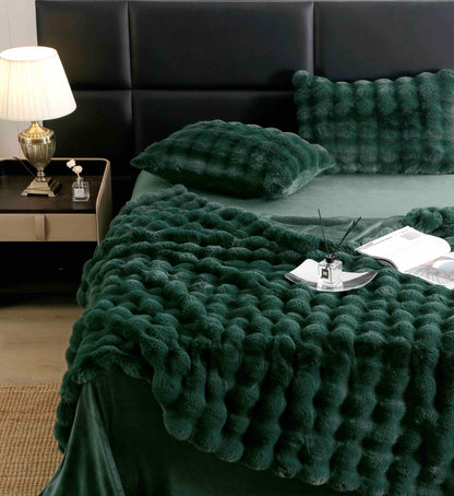 Lenjerie Luxury ExtraPufoasa, din Blanita Artificiala Tip Iepure, 6 piese, Verde