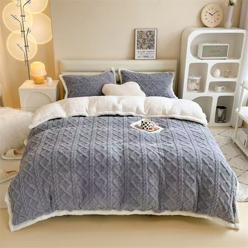 Lenjerie Cocolino Tip Tricot, cu Blanita Pe Spate, 4 Piese, Gri Albastrui-V10309