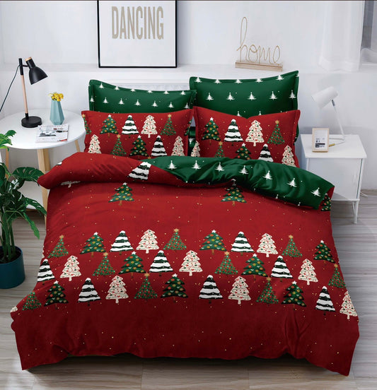 Lenjerie Pat Dublu din Finet, 6 Piese, cu Elastic, Imprimeu Craciun-C10031