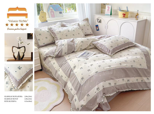 Lenjerie Bumbac Finet Premium 4 Piese cu Volanase, Fundite-M9571