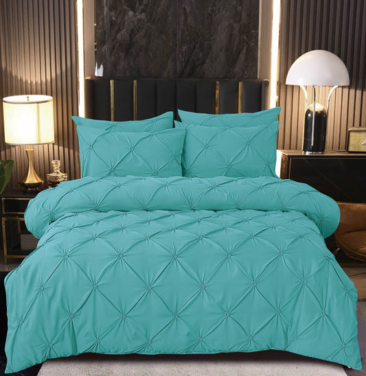 Lenjerie Bumbac Premium 6 Piese cu Pliuri Brodate, Turcoaz-M8196