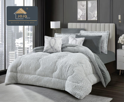 Lenjerie Pat cu Pilota Inclusa, Model Cocolino Plusat Pe Fata si Catifea pe Spate, Cearceaf de Pat Cu Elastic, 6 Piese-C9912