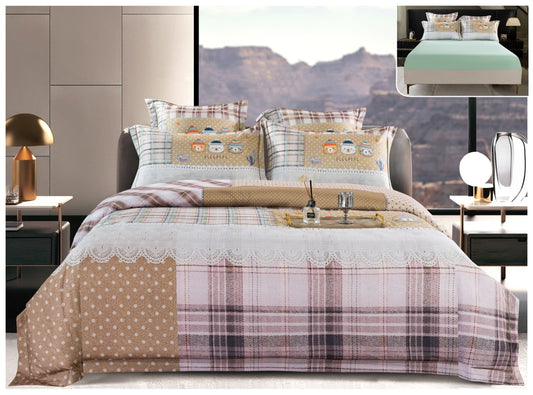 Lenjerie Premium Luxury, Pat Dublu, Satin Gros, 6 Piese cu Elastic, Carouri & Buline-A10271