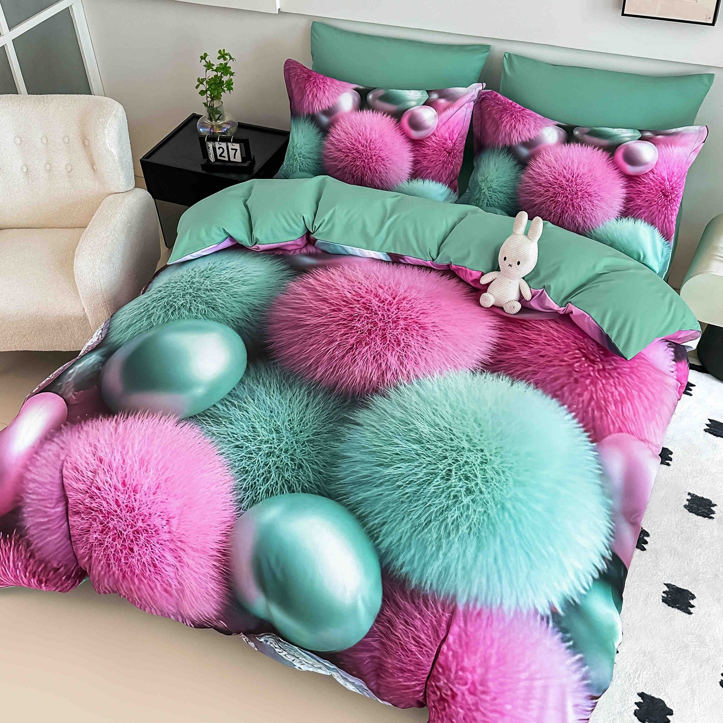 Lenjerie 5D Finet, 4 Piese, 1 Persoana, cu Elastic, Imprimeu Digital Identic cu Poza-C9809