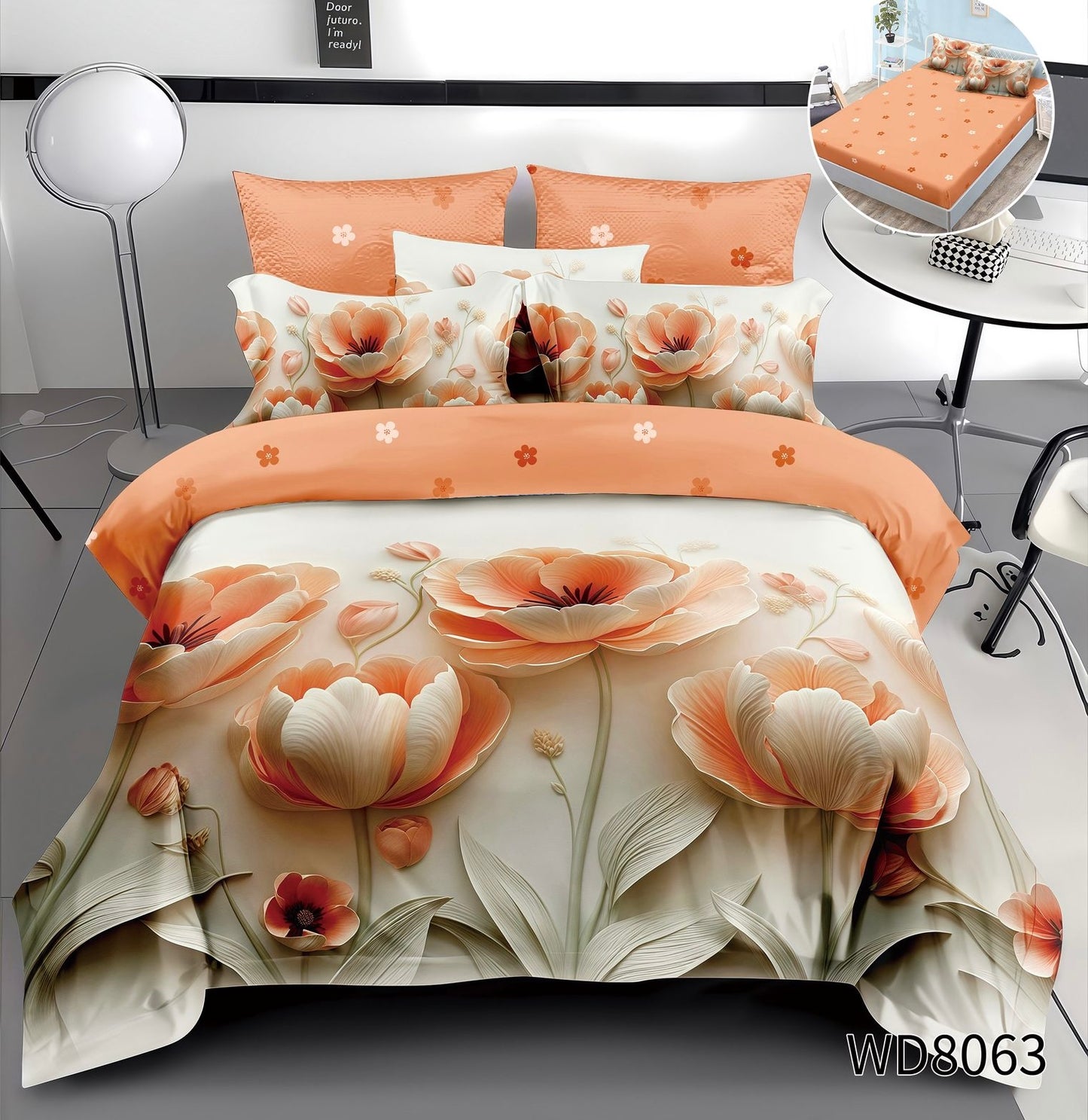 Lenjerie 5D Finet 4 Piese, cu Elastic, Imprimeu Identic cu Poza, Floricele-P10382