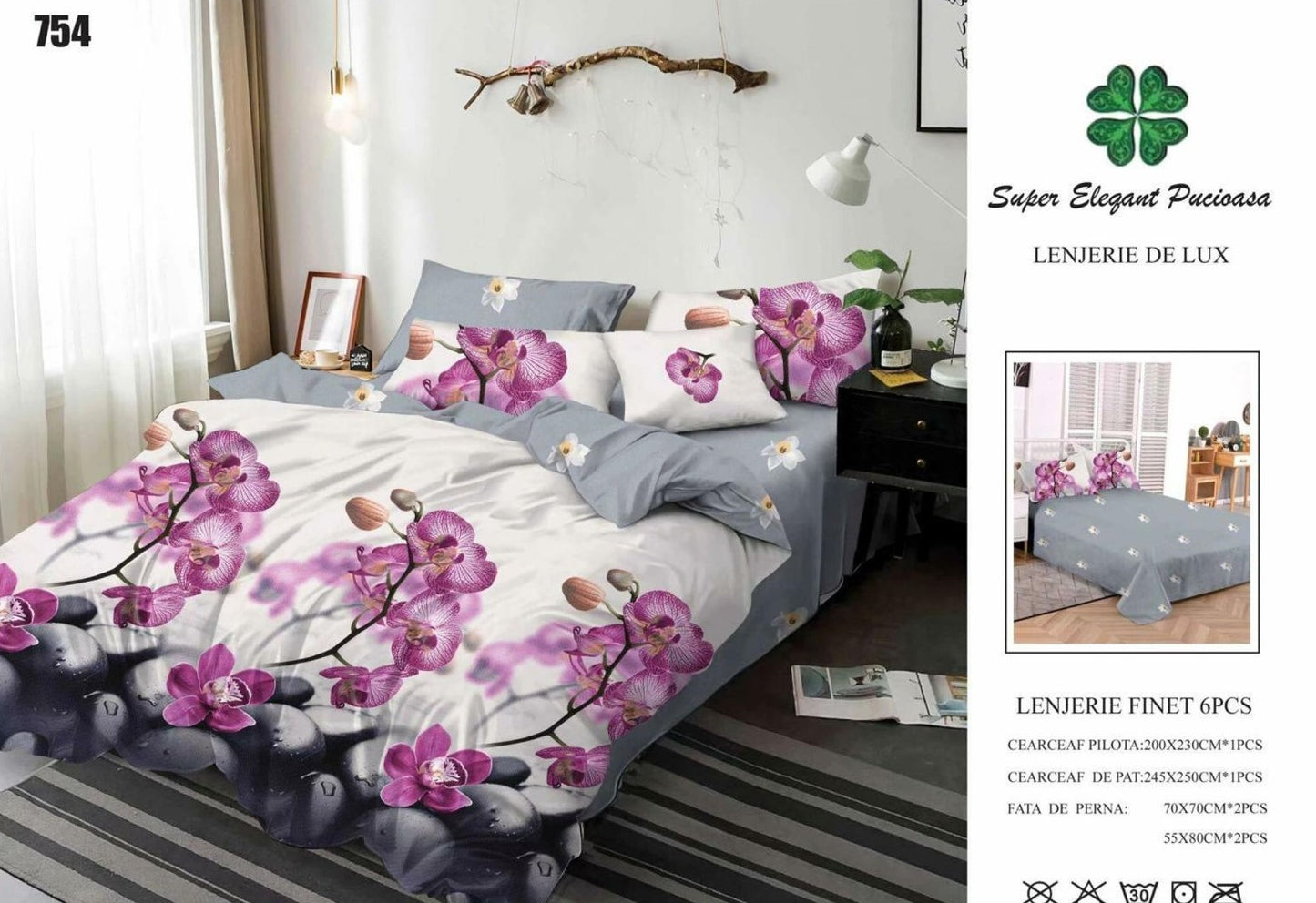 Lenjerie Pat Dublu din Finet, 6 Piese, Flori-SEP9071