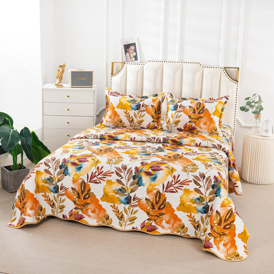 Cuvertura De Pat 3 Piese, din Bumbac Satinat, Floricele-A9831