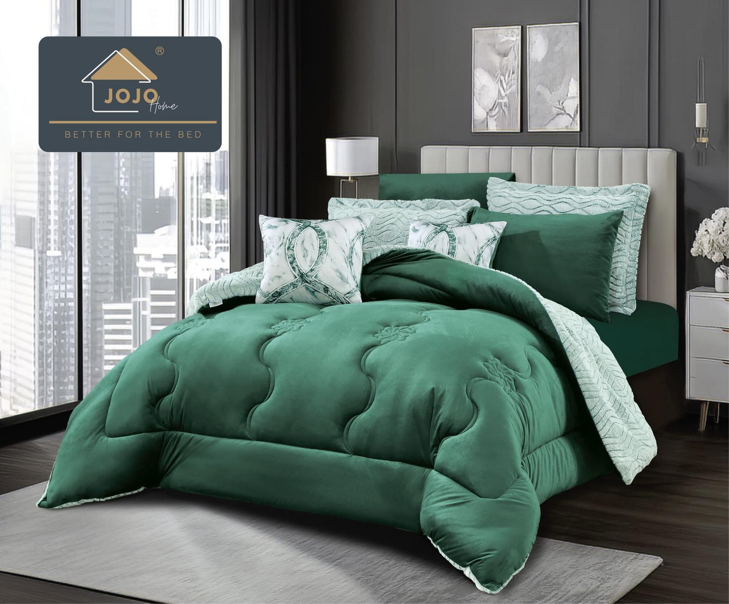 Lenjerie Pat cu Pilota Inclusa, Model Cocolino Plusat Pe Fata si Catifea pe Spate, Cearceaf de Pat Cu Elastic, 6 Piese-C9910