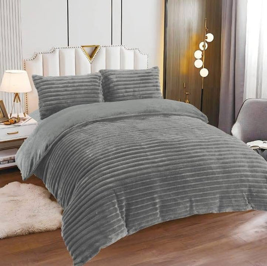 Lenjerie Cocolino Pufoasa, Model Dungat, 4 Piese, Cearceaf pat cu Elastic, Gri Deschis-L10084