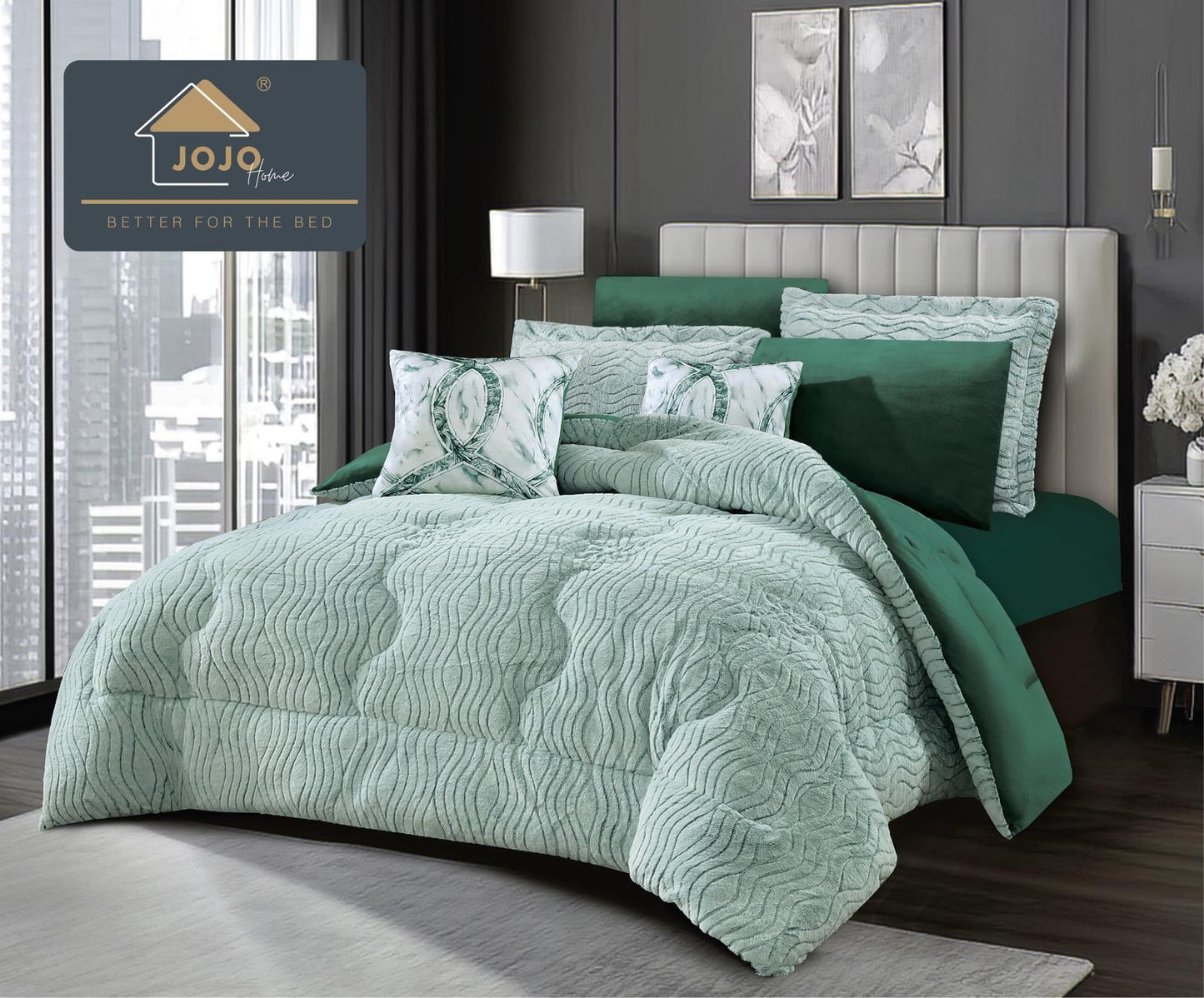 Lenjerie Pat cu Pilota Inclusa, Model Cocolino Plusat Pe Fata si Catifea pe Spate, Cearceaf de Pat Cu Elastic, 6 Piese-C9910