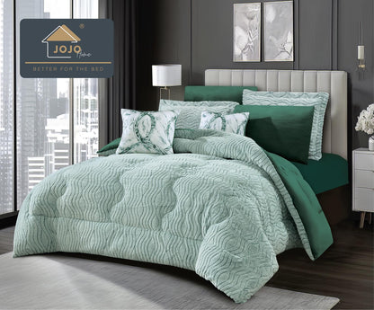 Lenjerie Pat cu Pilota Inclusa, Model Cocolino Plusat Pe Fata si Catifea pe Spate, Cearceaf de Pat Cu Elastic, 6 Piese-C9910