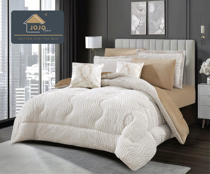 Lenjerie Pat cu Pilota Inclusa, Model Cocolino Plusat Pe Fata si Catifea pe Spate, Cearceaf de Pat Cu Elastic, 6 Piese-C9915