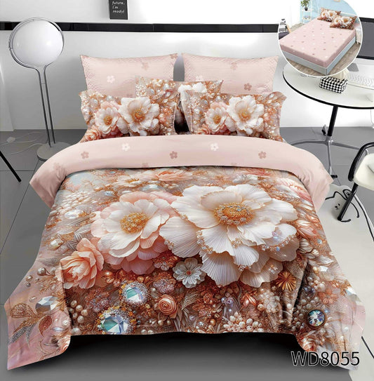 Lenjerie 5D Finet 4 Piese, cu Elastic, Imprimeu Identic cu Poza, Floricele-P10211