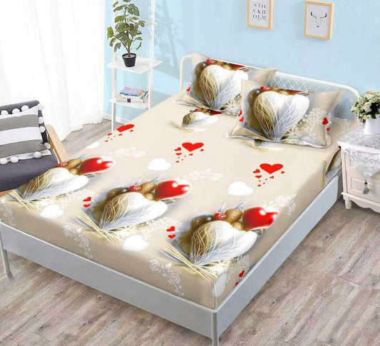 Husa de Pat cu Elastic, din Finet, 160x200cm+2 Fete de Perna, Inimi-V10762