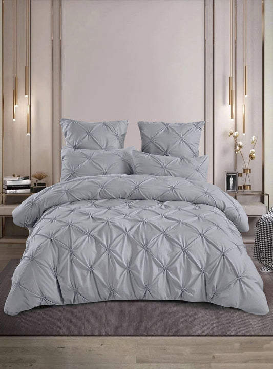 Lenjerie Bumbac Premium 6 Piese, cu Pliuri Brodate, Gri Deschis-M4491